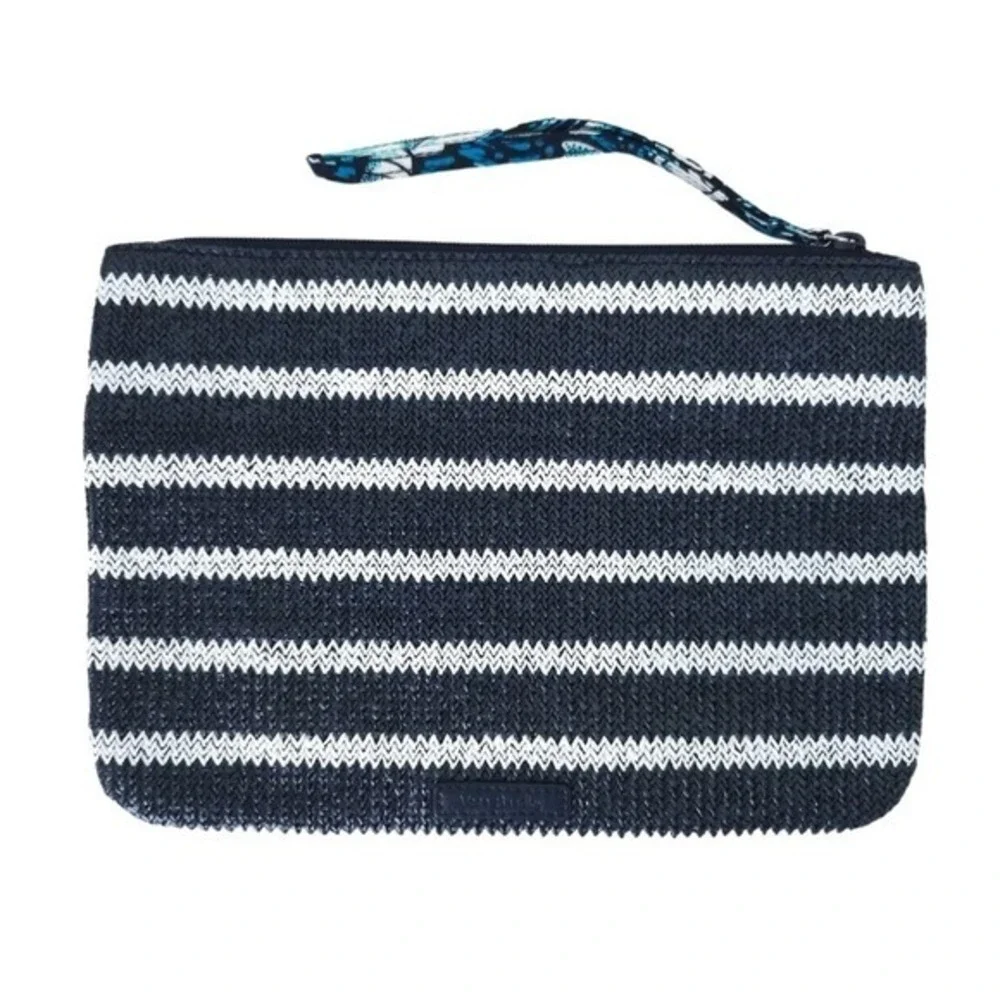 NWOT Vera Bradley Navy Blue Striped Sailboat Shore Enough Straw Wristlet Handbag